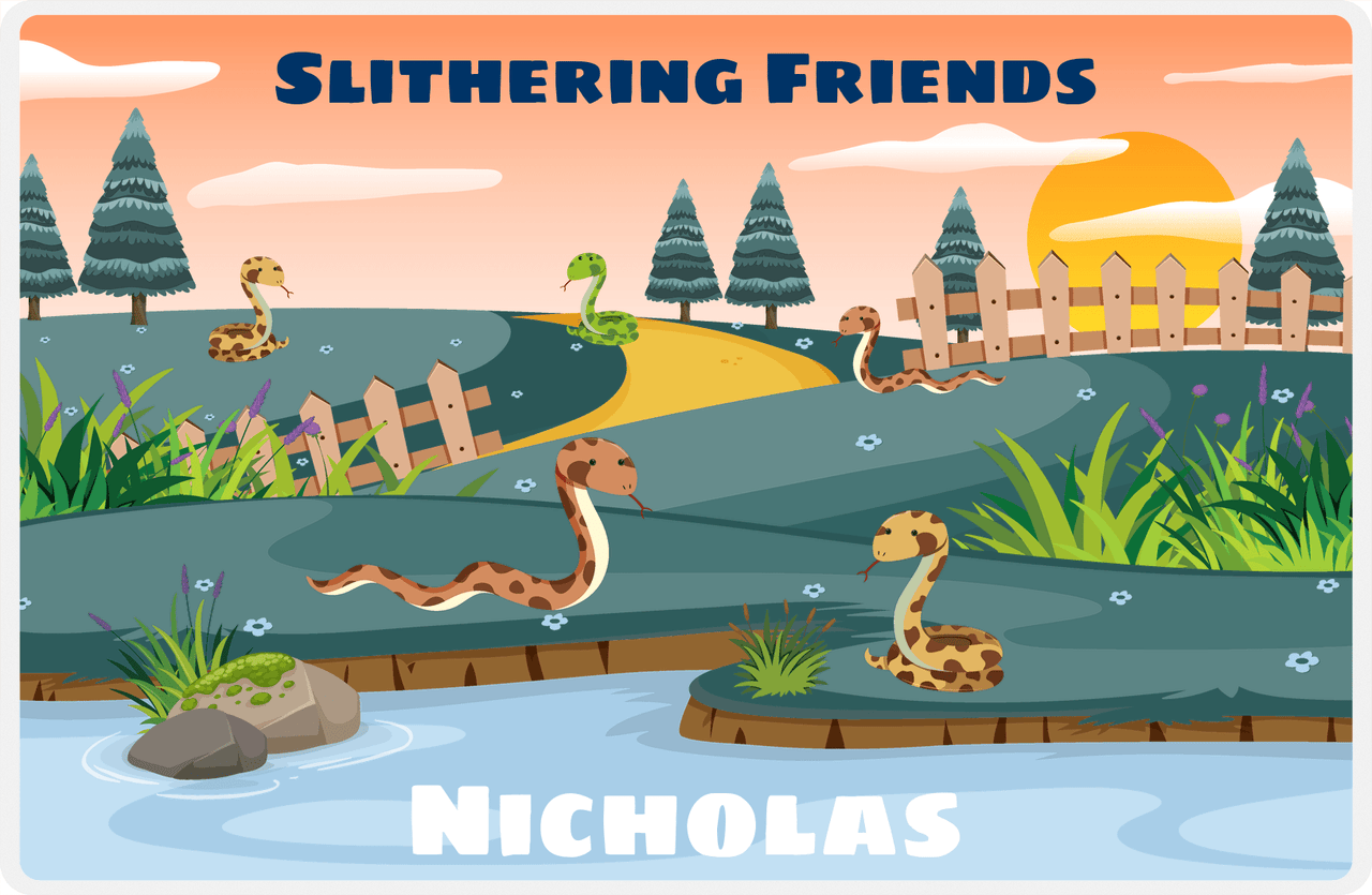 Personalized Snakes Placemat I - Slithering Friends - Orange Background -  View