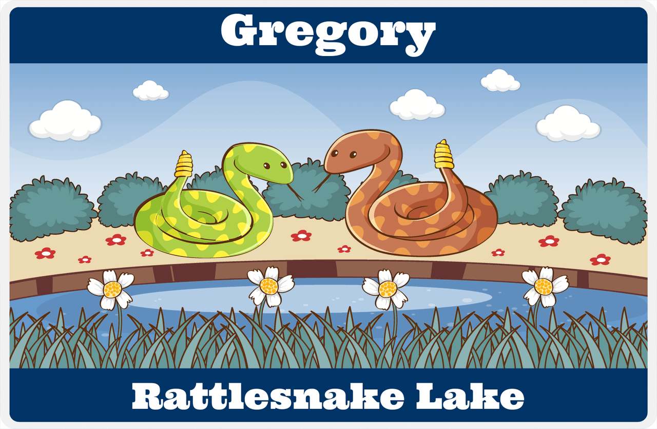 Personalized Snakes Placemat II - Rattlesnake Lake - Blue Background -  View