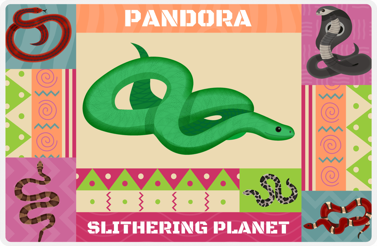 Personalized Snakes Placemat IX - Slithering Planet - Tan Background -  View