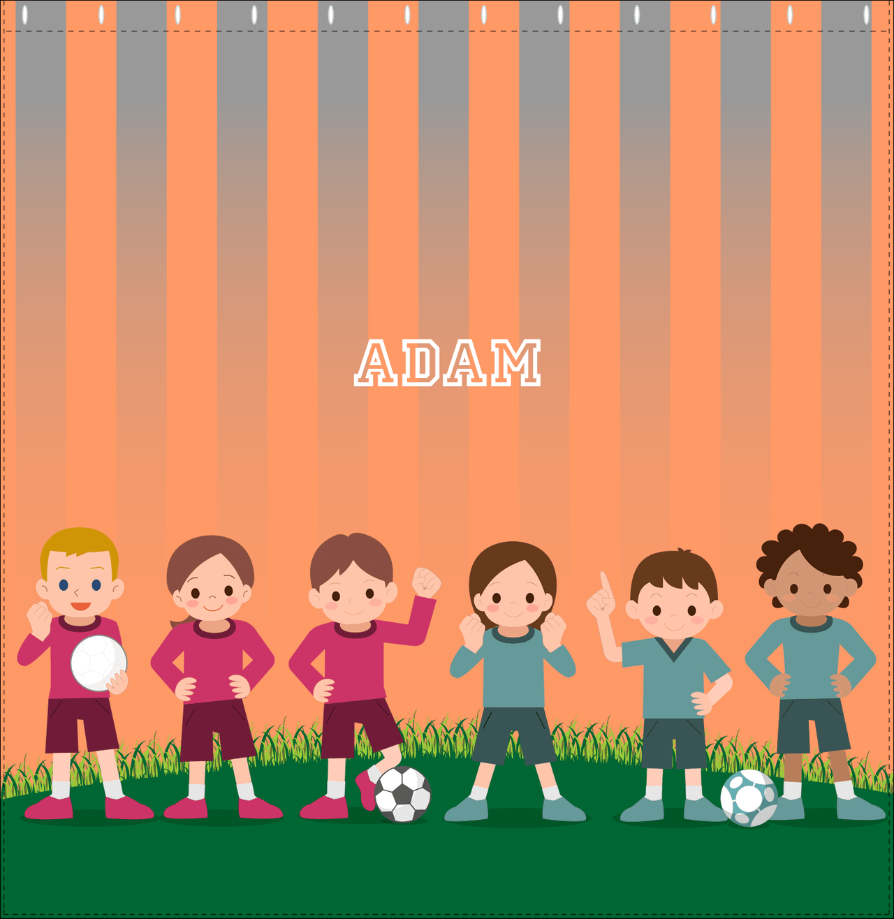 Personalized Soccer Shower Curtain I - Orange Background - Decorate View