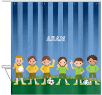 Thumbnail for Personalized Soccer Shower Curtain I - Blue Background - Hanging View