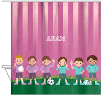 Thumbnail for Personalized Soccer Shower Curtain I - Pink Background - Hanging View
