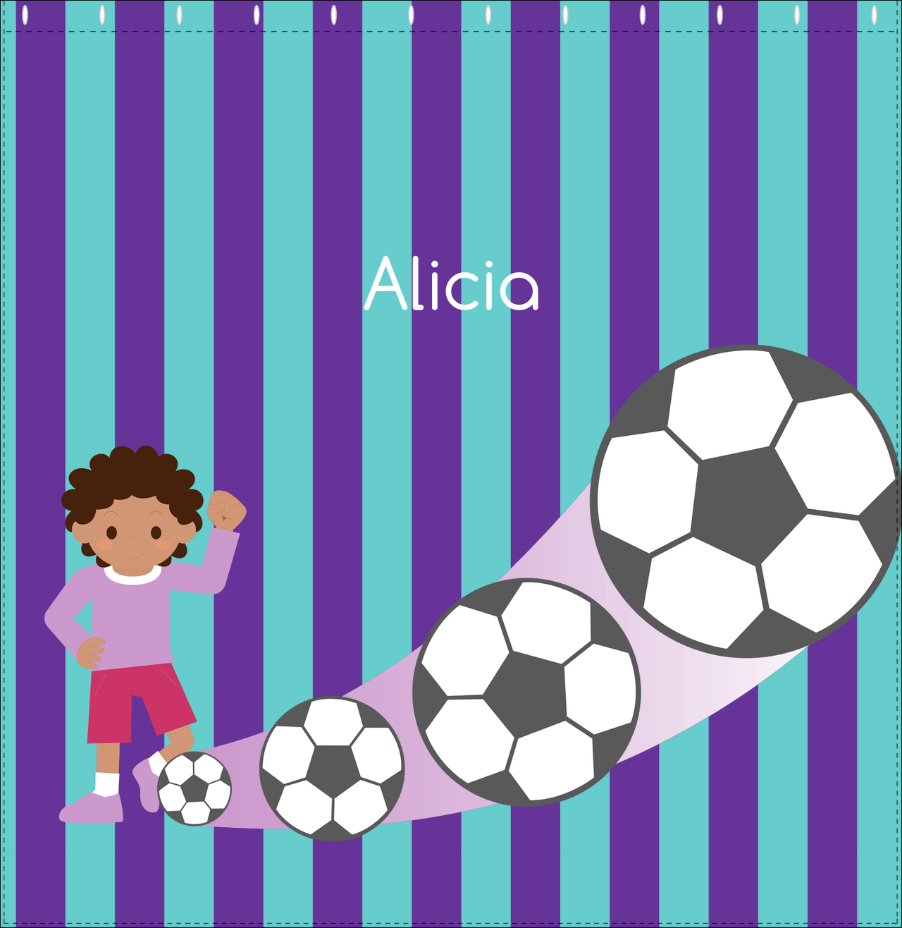 Personalized Soccer Shower Curtain II - Purple Background - Black Girl - Decorate View