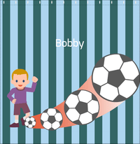 Thumbnail for Personalized Soccer Shower Curtain III - Teal Background - Blond Boy - Decorate View