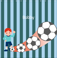 Thumbnail for Personalized Soccer Shower Curtain III - Teal Background - Redhead Boy - Decorate View