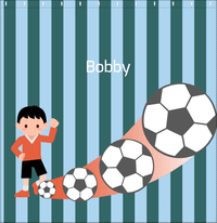 Thumbnail for Personalized Soccer Shower Curtain III - Teal Background - Black Hair Boy I - Decorate View