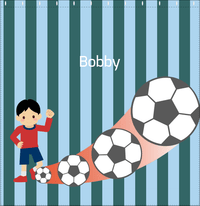 Thumbnail for Personalized Soccer Shower Curtain III - Teal Background - Black Hair Boy II - Decorate View