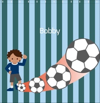 Thumbnail for Personalized Soccer Shower Curtain III - Teal Background - Black Boy - Decorate View