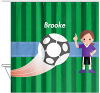 Thumbnail for Personalized Soccer Shower Curtain IV - Green Background - Brunette Girl - Hanging View
