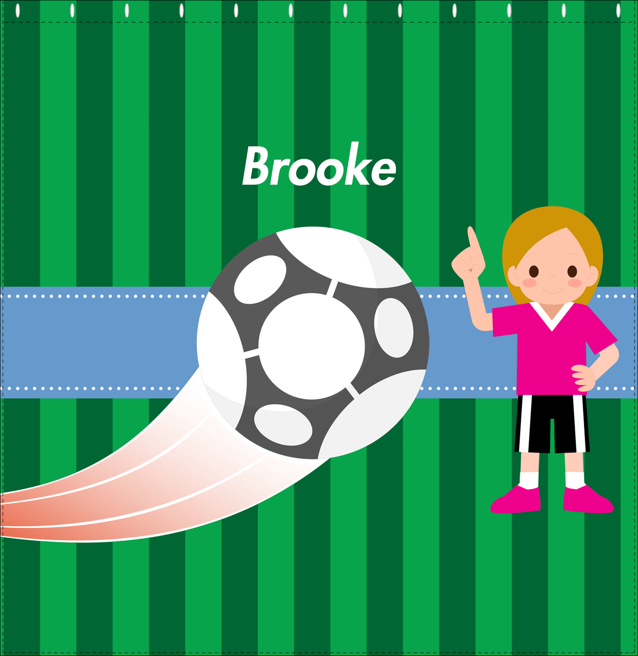 Personalized Soccer Shower Curtain IV - Green Background - Blonde Girl - Decorate View