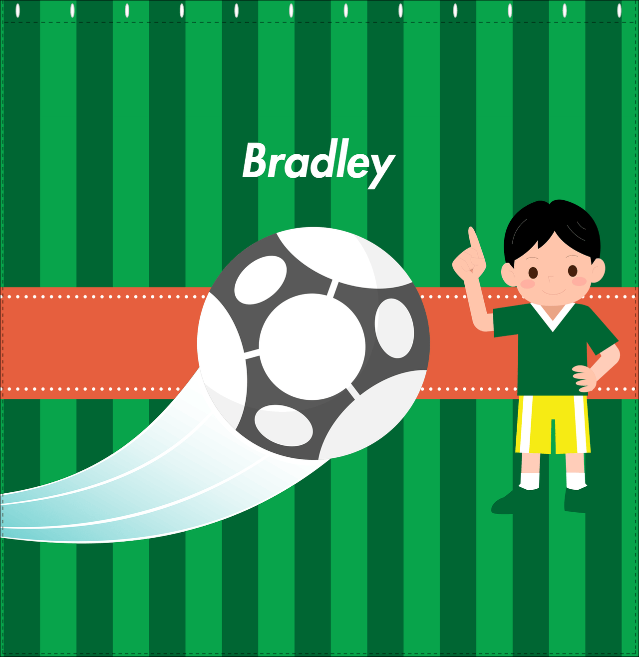 Personalized Soccer Shower Curtain V - Green Background - Black Hair Boy I - Decorate View