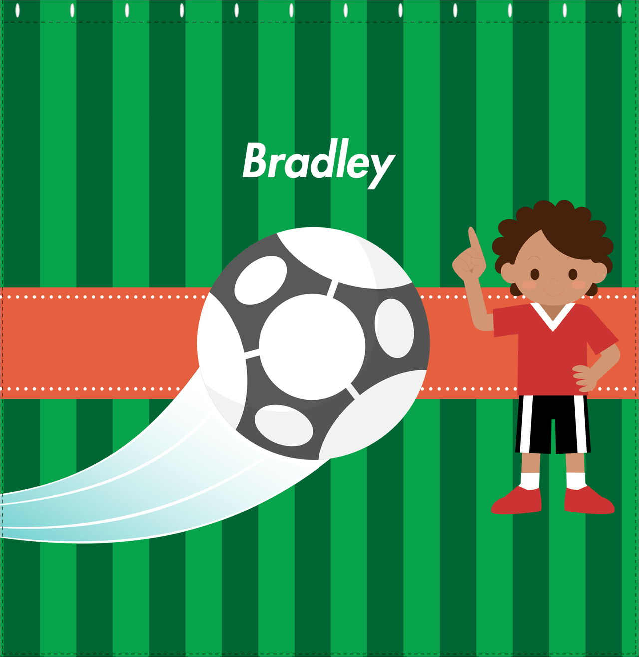 Personalized Soccer Shower Curtain V - Green Background - Black Boy - Decorate View