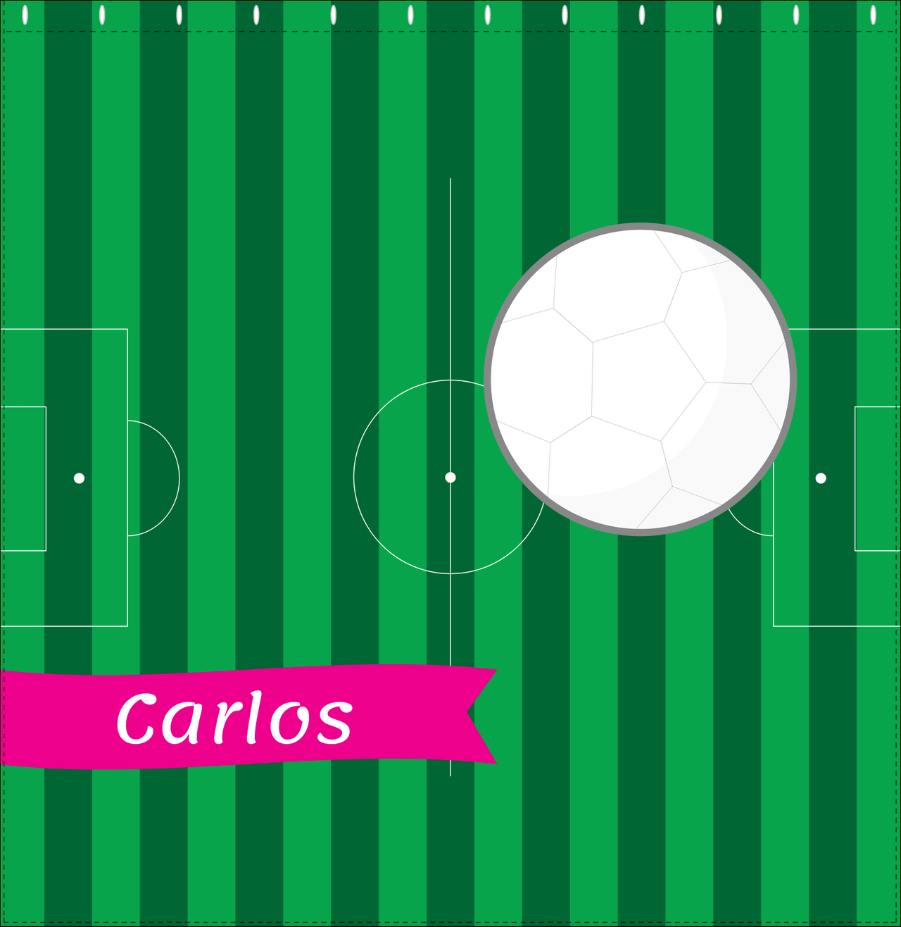 Personalized Soccer Shower Curtain VI - Green Background - Soccer Ball II - Decorate View