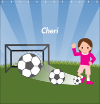 Thumbnail for Personalized Soccer Shower Curtain VII - Blue Sky - Brunette Girl - Decorate View