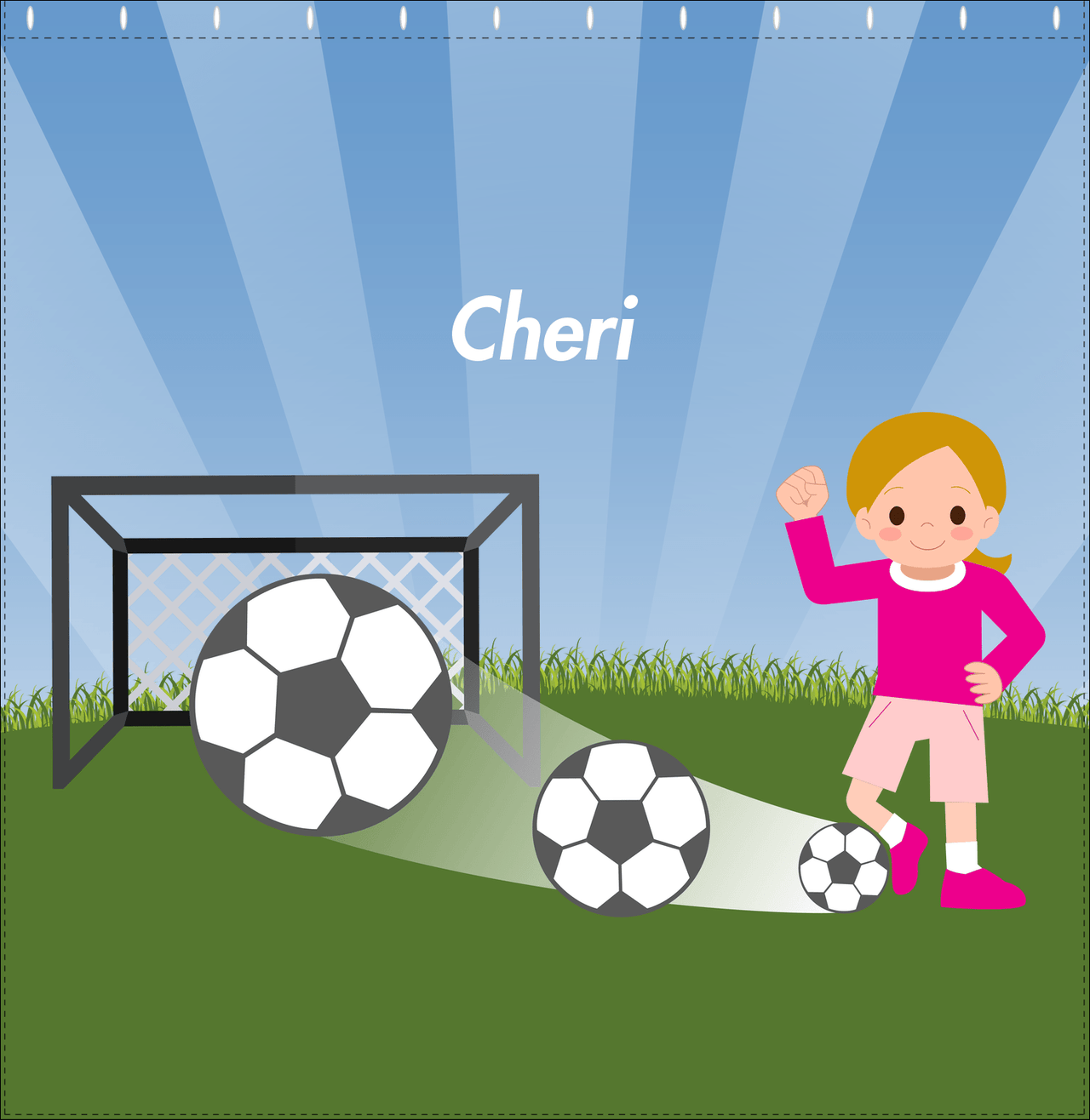 Personalized Soccer Shower Curtain VII - Blue Sky - Blonde Girl - Decorate View