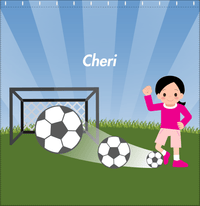 Thumbnail for Personalized Soccer Shower Curtain VII - Blue Sky - Black Hair Girl I - Decorate View