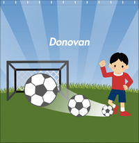 Thumbnail for Personalized Soccer Shower Curtain VIII - Blue Sky - Black Hair Boy II - Decorate View