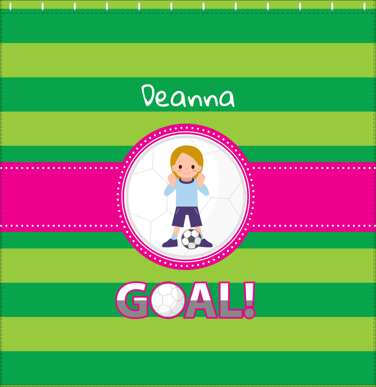 Personalized Soccer Shower Curtain IX - Green Background - Blonde Girl - Decorate View