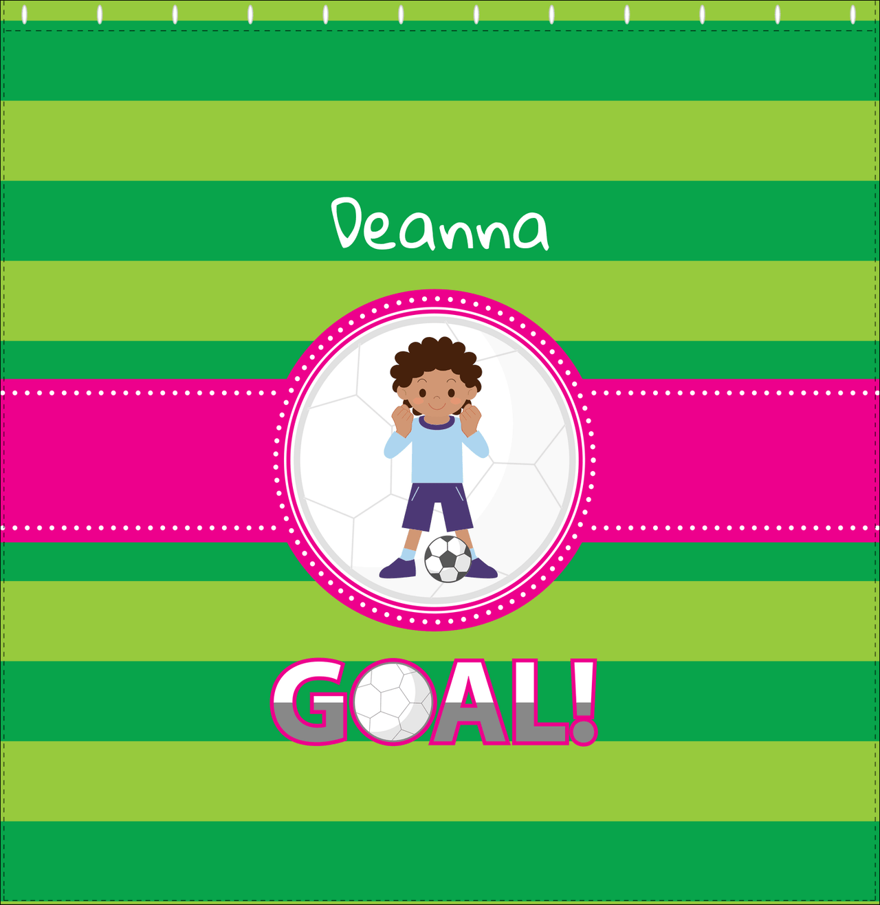 Personalized Soccer Shower Curtain IX - Green Background - Black Girl - Decorate View