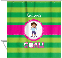 Thumbnail for Personalized Soccer Shower Curtain IX - Green Background - Black Girl - Hanging View