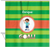 Thumbnail for Personalized Soccer Shower Curtain X - Green Background - Black Boy - Hanging View