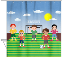 Thumbnail for Personalized Soccer Shower Curtain XI - Blue Sky - Team I - Hanging View