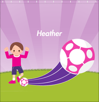 Thumbnail for Personalized Soccer Shower Curtain XIII - Purple Background - Brunette Girl - Decorate View