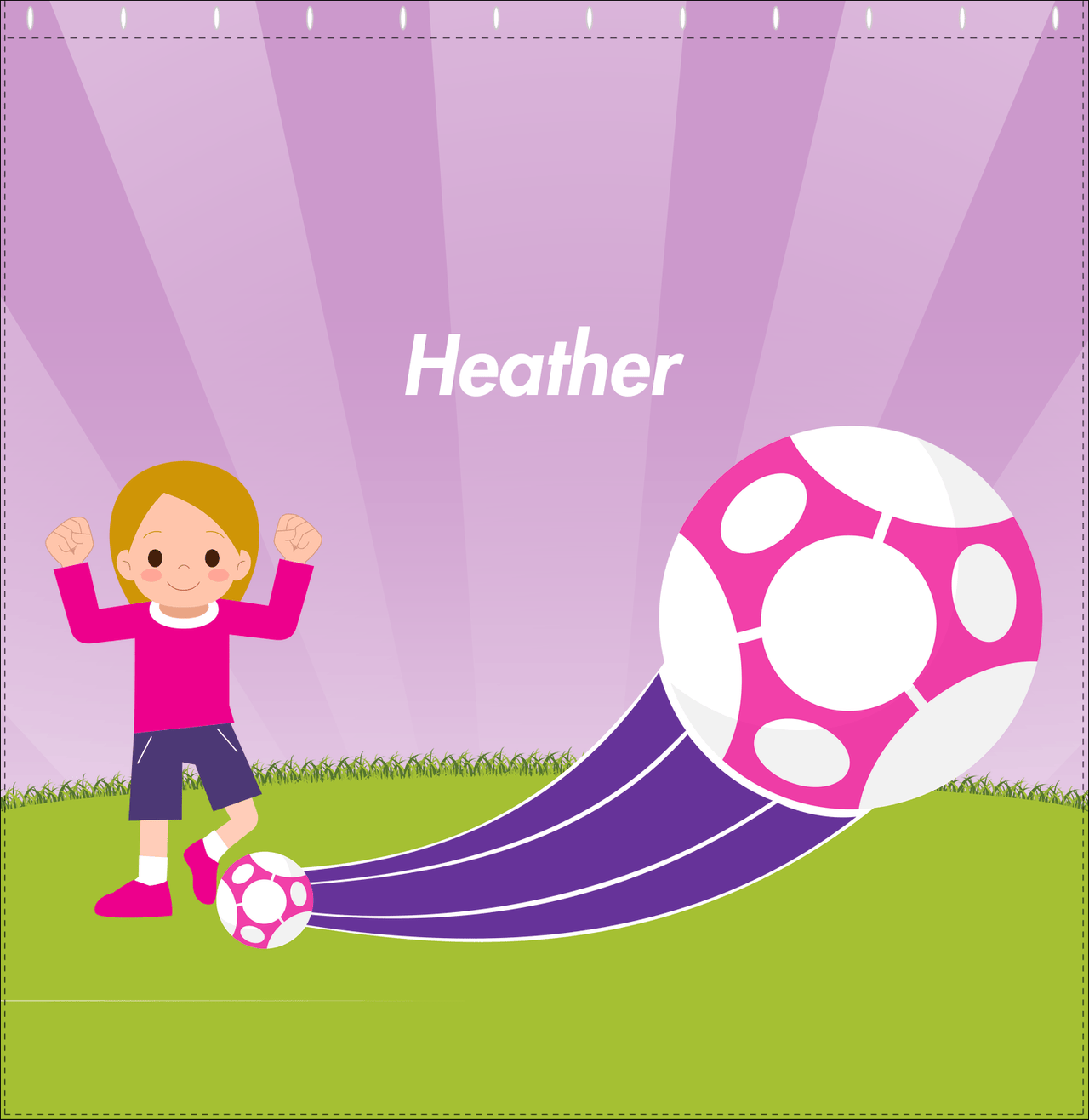 Personalized Soccer Shower Curtain XIII - Purple Background - Blonde Girl - Decorate View