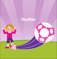 Thumbnail for Personalized Soccer Shower Curtain XIII - Purple Background - Blonde Girl - Decorate View
