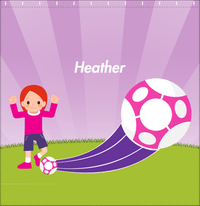 Thumbnail for Personalized Soccer Shower Curtain XIII - Purple Background - Redhead Girl - Decorate View