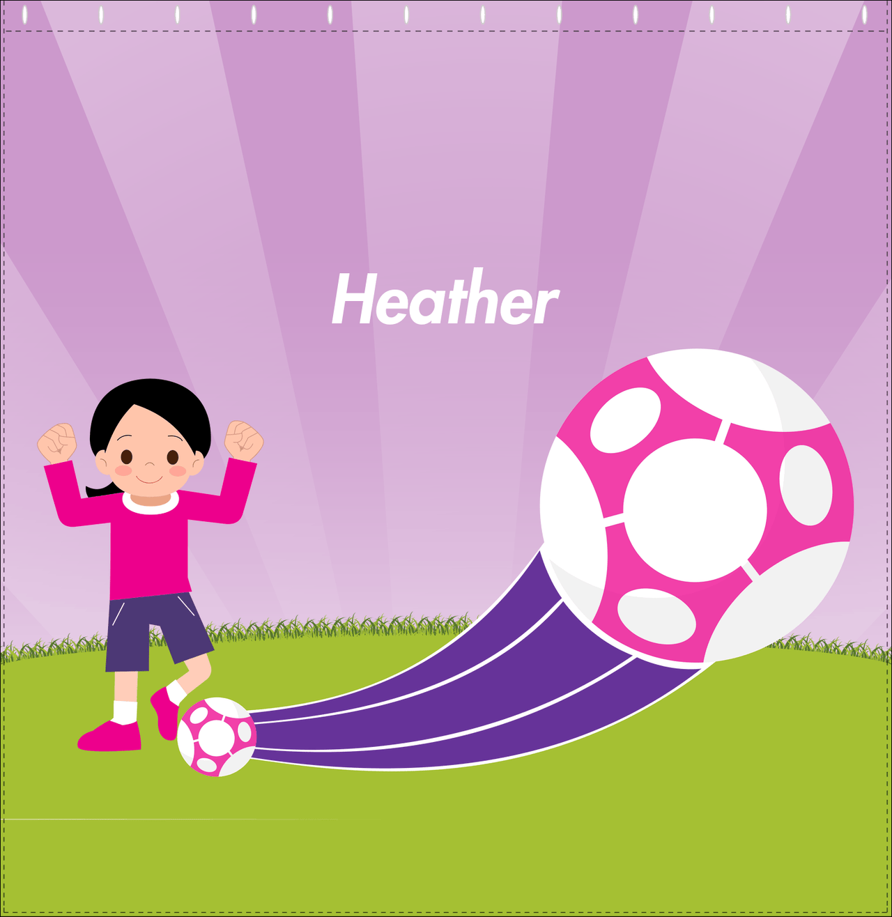 Personalized Soccer Shower Curtain XIII - Purple Background - Black Hair Girl I - Decorate View