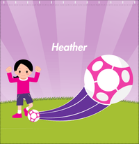 Thumbnail for Personalized Soccer Shower Curtain XIII - Purple Background - Black Hair Girl I - Decorate View