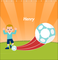 Thumbnail for Personalized Soccer Shower Curtain XIV - Orange Background - Blond Boy - Decorate View
