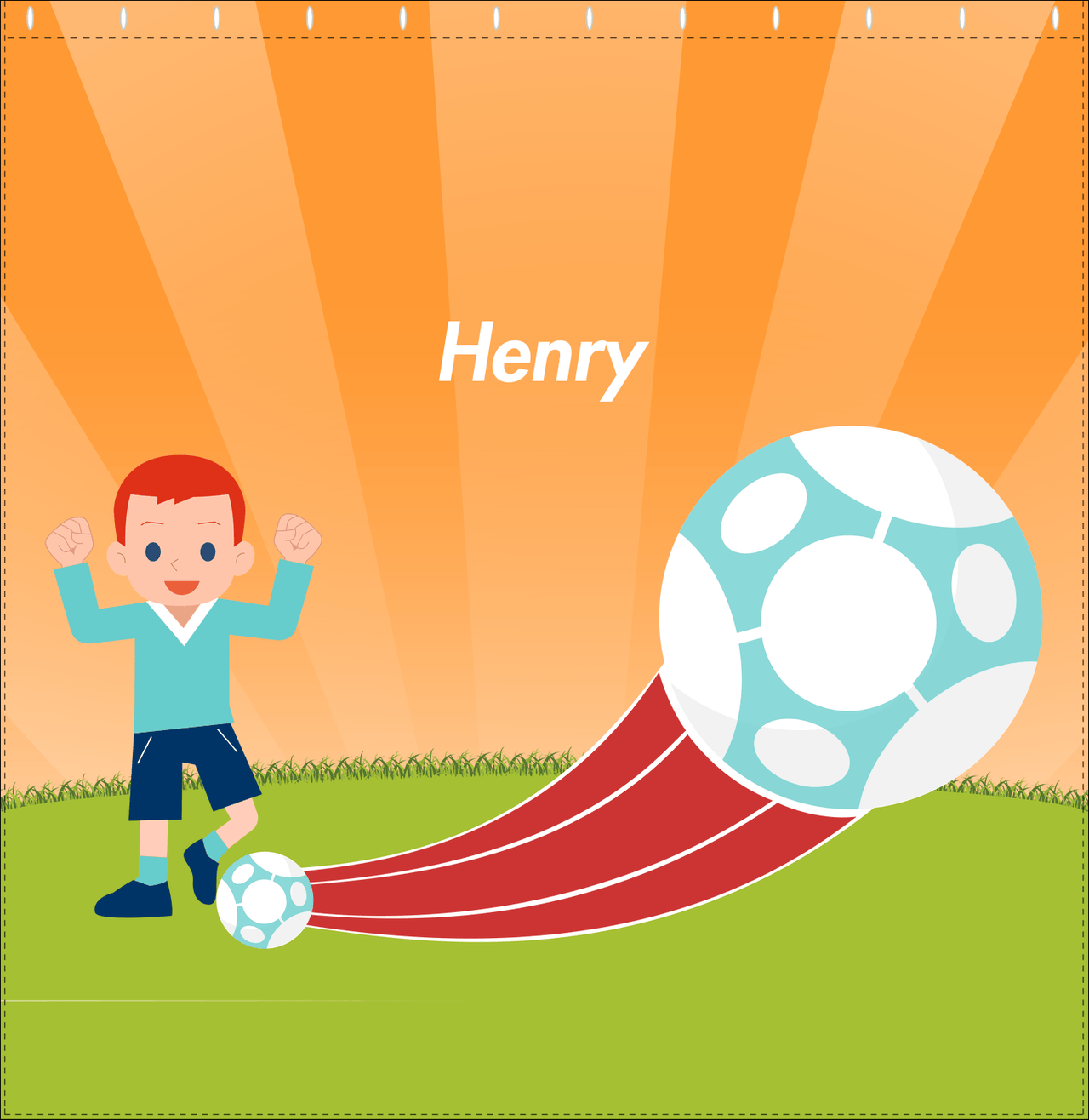 Personalized Soccer Shower Curtain XIV - Orange Background - Redhead Boy - Decorate View