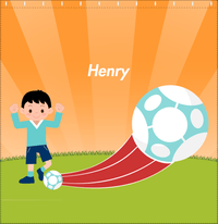 Thumbnail for Personalized Soccer Shower Curtain XIV - Orange Background - Black Hair Boy I - Decorate View