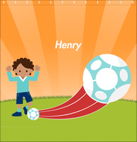 Thumbnail for Personalized Soccer Shower Curtain XIV - Orange Background - Black Boy - Decorate View