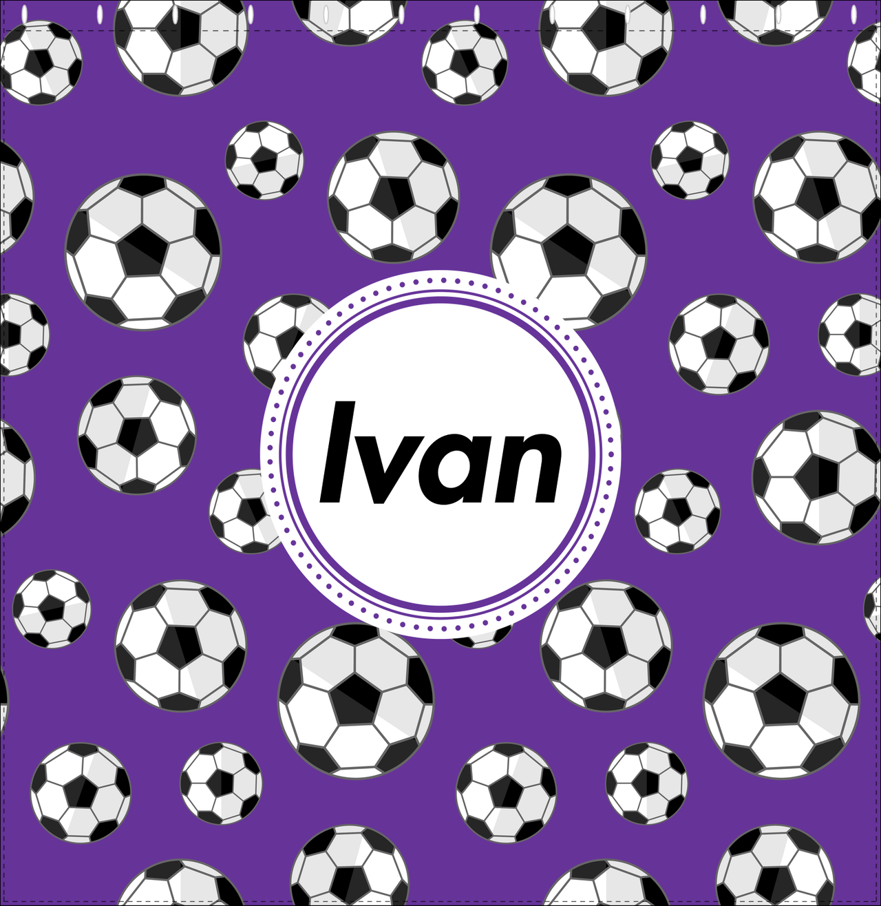 Personalized Soccer Shower Curtain XV - Purple Background - Circle Nameplate - Decorate View