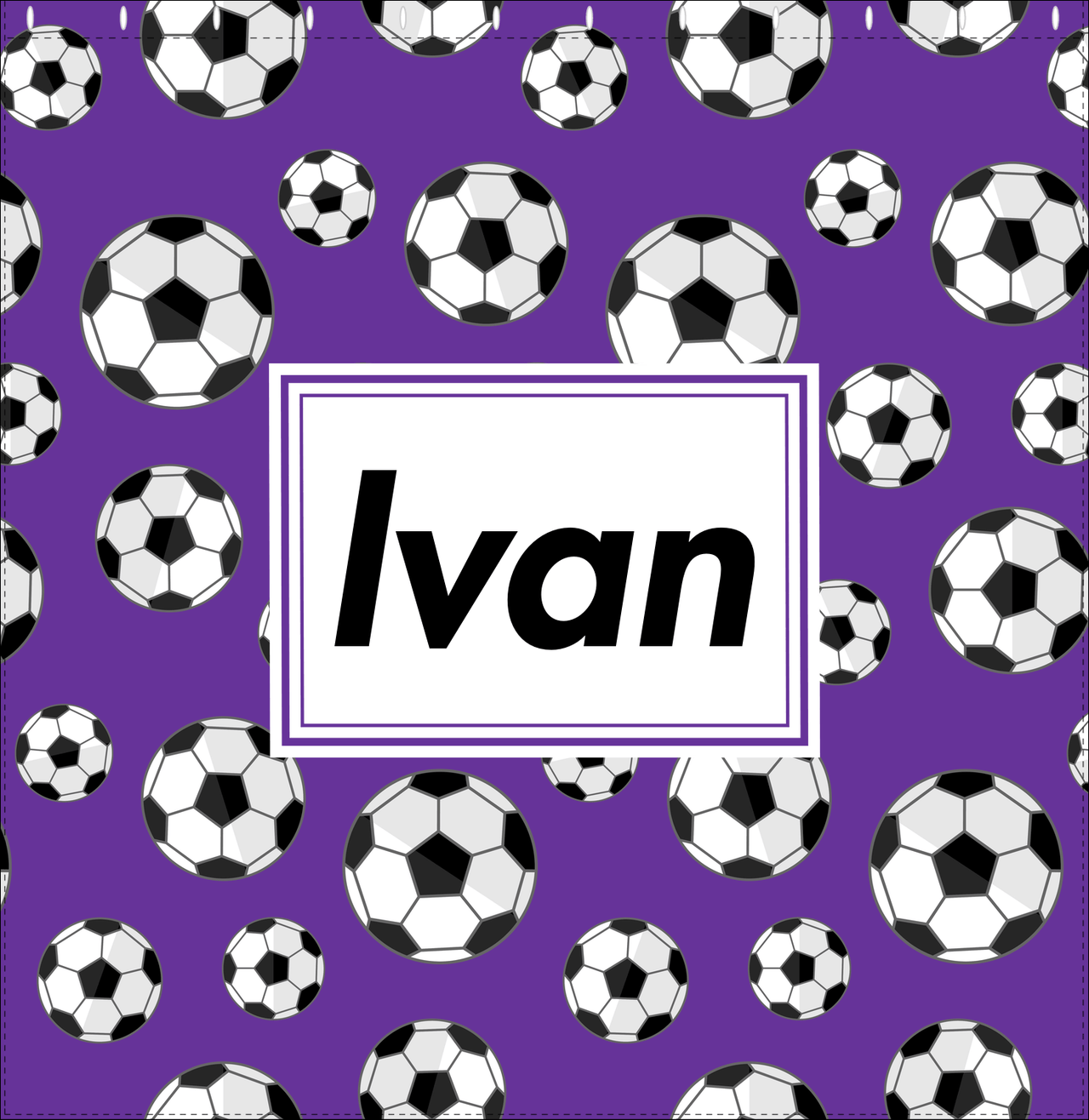 Personalized Soccer Shower Curtain XV - Purple Background - Rectangle Nameplate - Decorate View