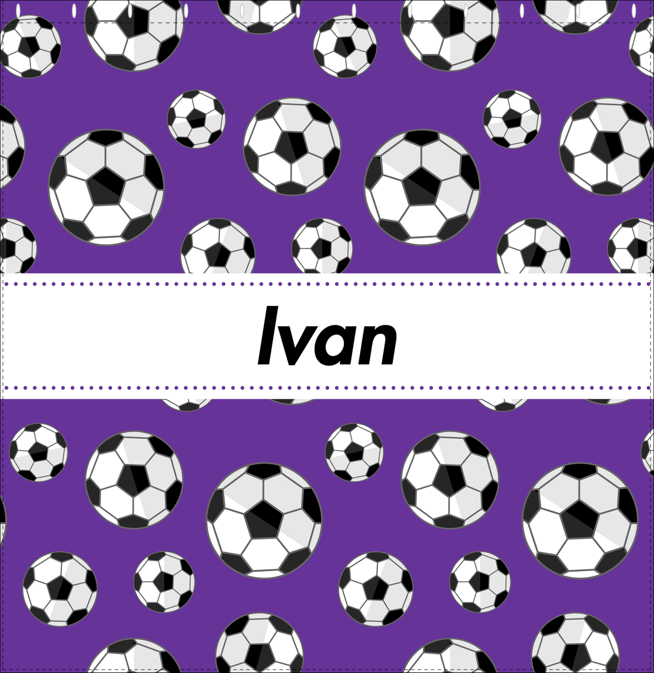 Personalized Soccer Shower Curtain XV - Purple Background - Ribbon Nameplate - Decorate View