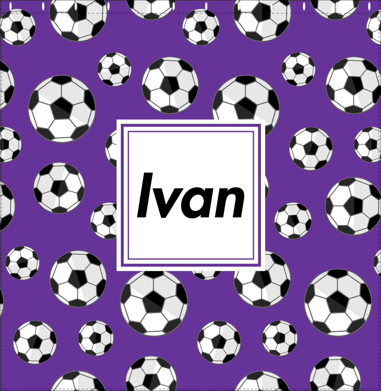 Personalized Soccer Shower Curtain XV - Purple Background - Square Nameplate - Decorate View