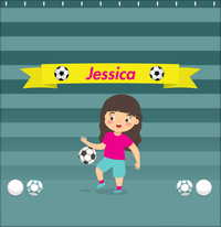 Thumbnail for Personalized Soccer Shower Curtain XVIII - Teal Background - Brunette Girl I - Decorate View