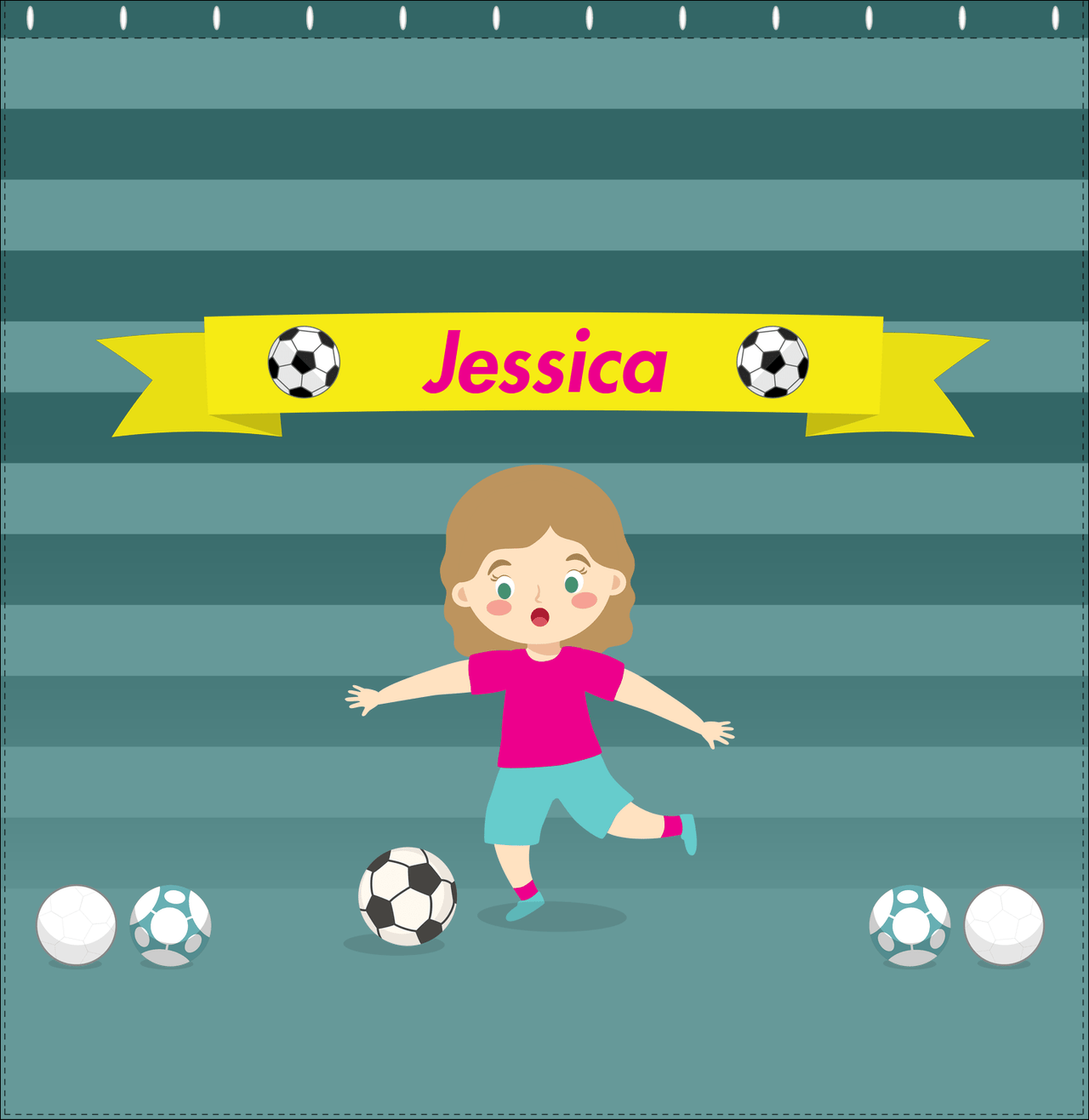 Personalized Soccer Shower Curtain XVIII - Teal Background - Blonde Girl I - Decorate View