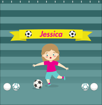 Thumbnail for Personalized Soccer Shower Curtain XVIII - Teal Background - Blonde Girl I - Decorate View