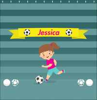 Thumbnail for Personalized Soccer Shower Curtain XVIII - Teal Background - Brunette Girl II - Decorate View