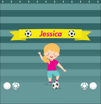 Thumbnail for Personalized Soccer Shower Curtain XVIII - Teal Background - Blonde Girl II - Decorate View