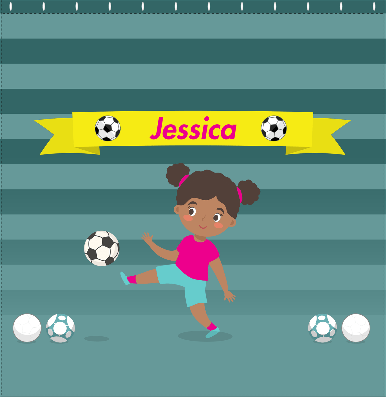 Personalized Soccer Shower Curtain XVIII - Teal Background - Black Girl - Decorate View