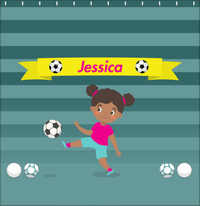 Thumbnail for Personalized Soccer Shower Curtain XVIII - Teal Background - Black Girl - Decorate View