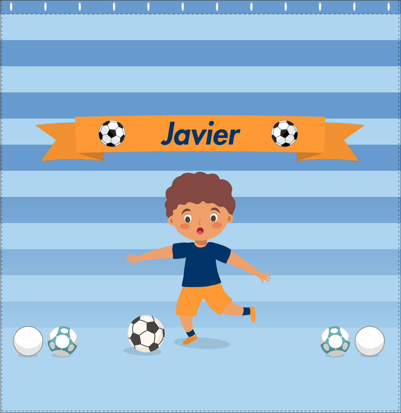 Personalized Soccer Shower Curtain XIX - Blue Background - Black Boy - Decorate View