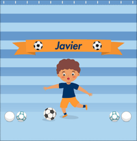 Thumbnail for Personalized Soccer Shower Curtain XIX - Blue Background - Black Boy - Decorate View