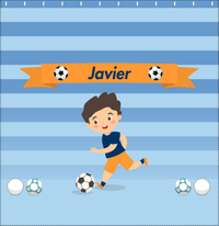 Thumbnail for Personalized Soccer Shower Curtain XIX - Blue Background - Black Hair Boy - Decorate View